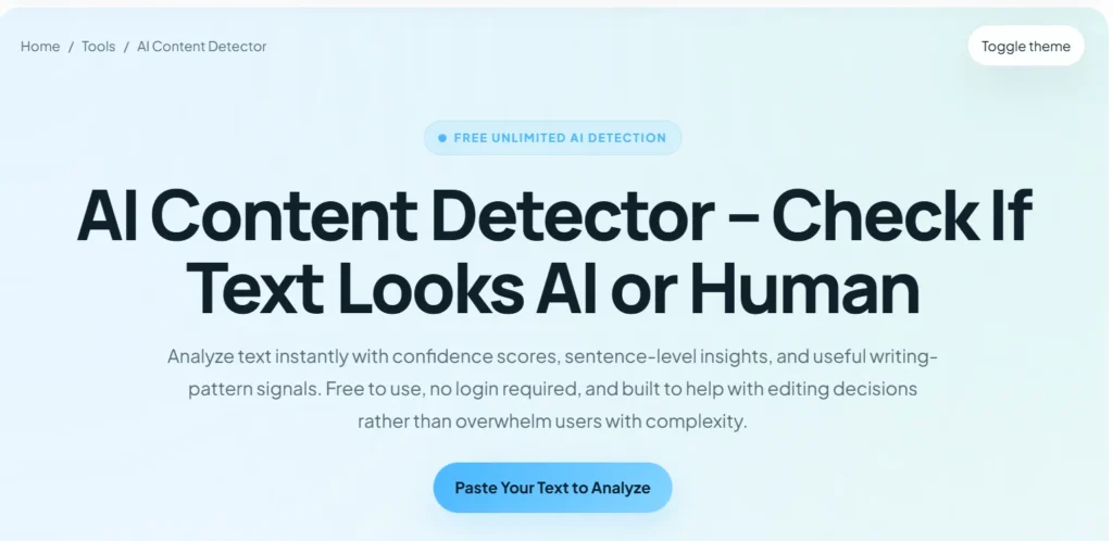 Paste ready AI content detector interface